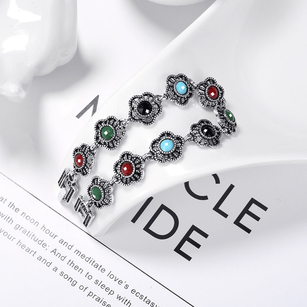 Popular Personality Simple Colorful Flower Shape Sier Electroplated Bracelets