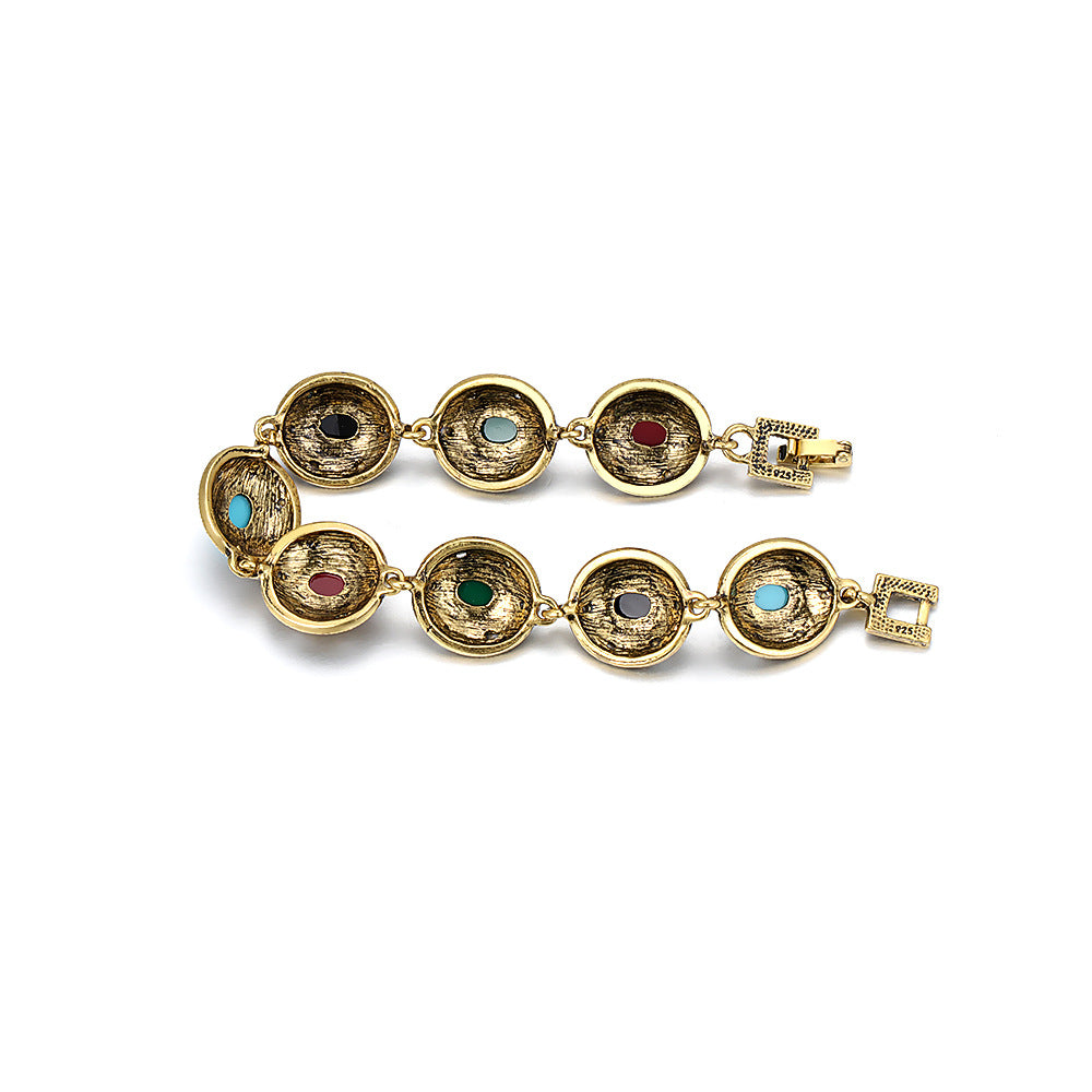 Women's Retro National Style Exquisite Oval Gem Diamond Bracelet