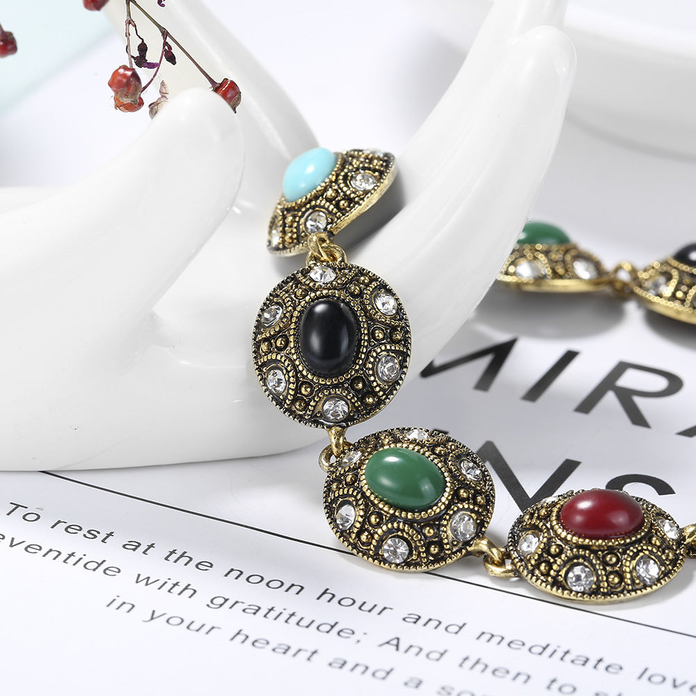 Women's Retro National Style Exquisite Oval Gem Diamond Bracelet