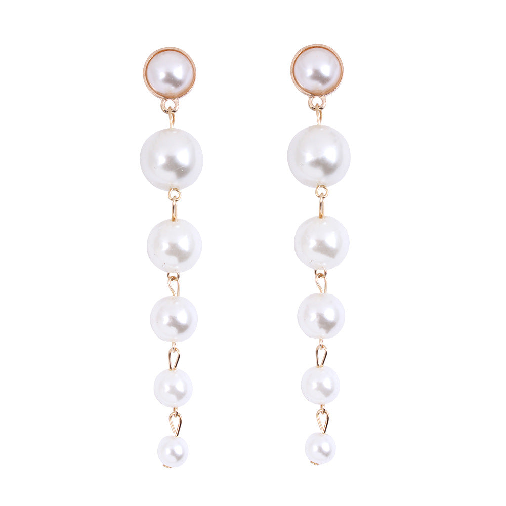 Women's Simple Size Artificial Pearl Long Fashionmonger Earrings