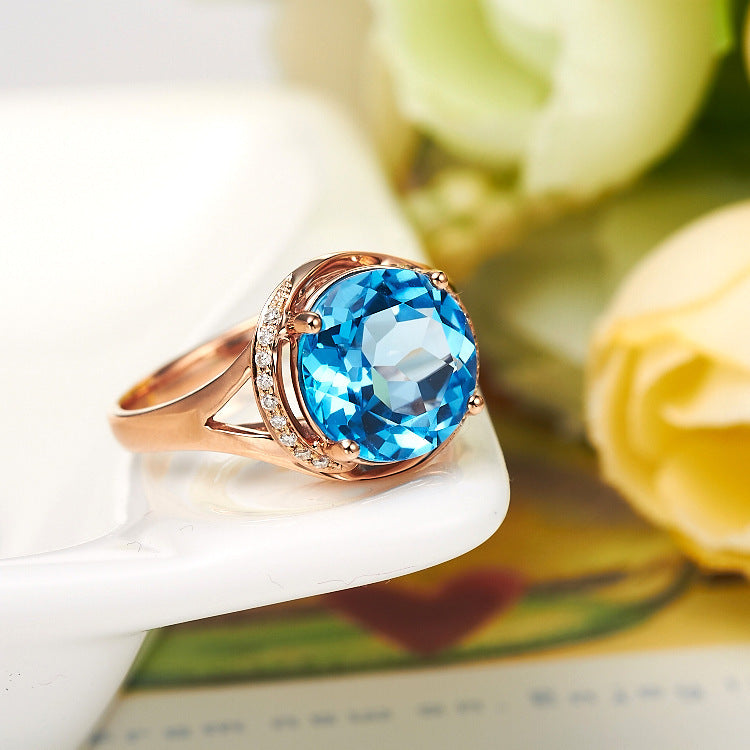 Women's Carat Swiss Blue Topaz Rose Gold Plated Gemstone Open Ring