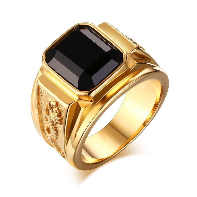 Men's Ornament Vintage Black Zircon Gold Rings