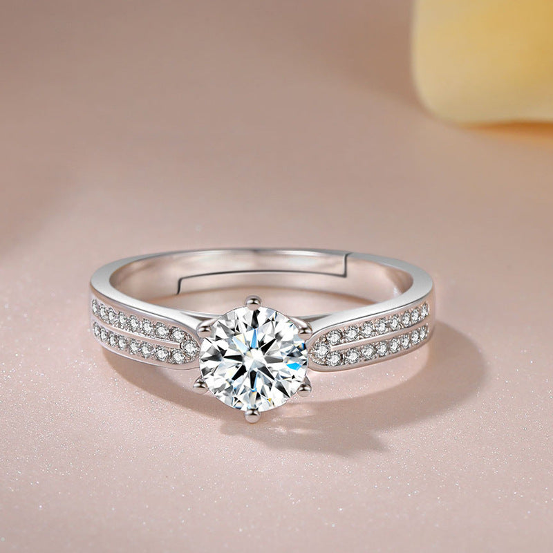 White Copper Karat Live Mouth Imitation Diamond Moissanite Fire Color Ring