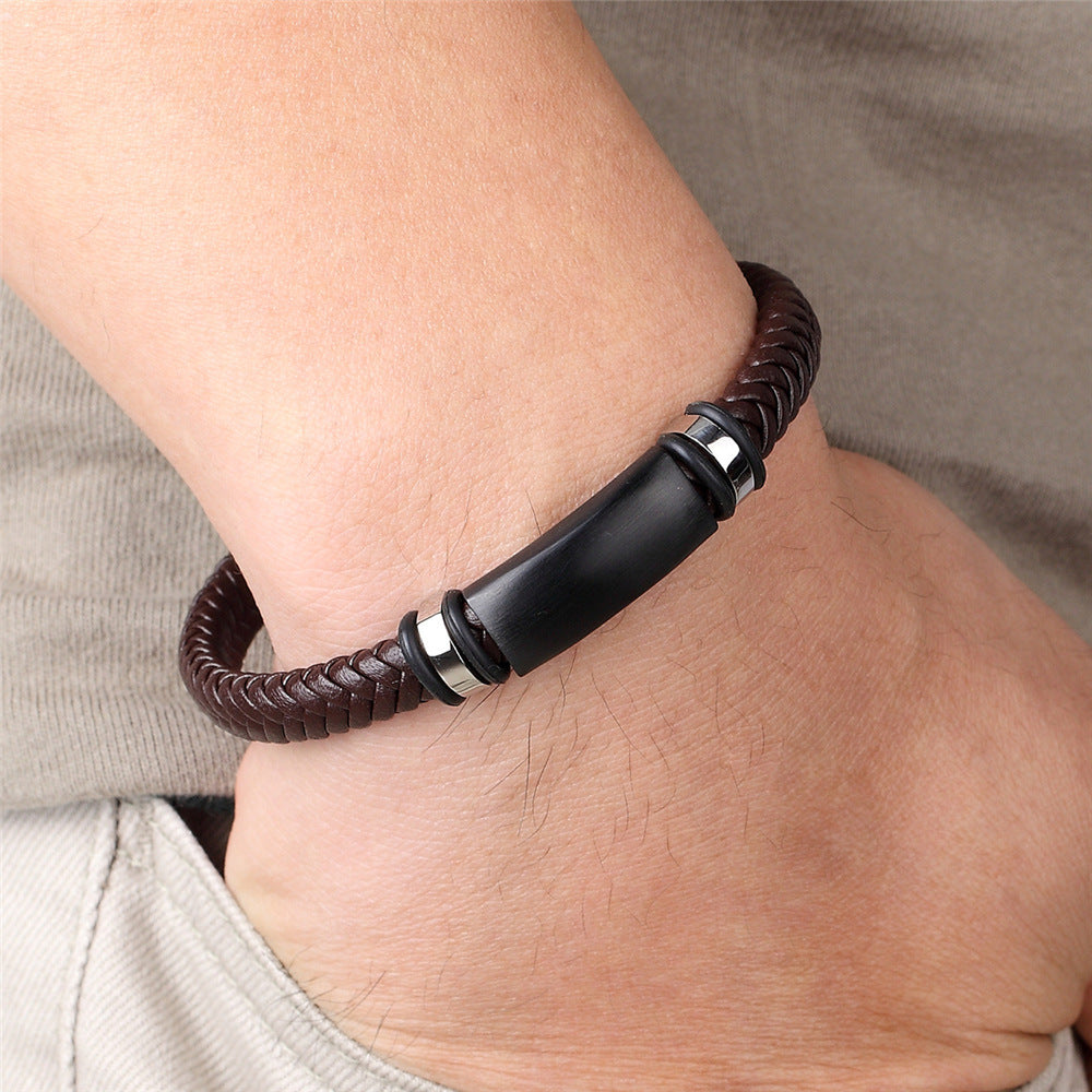 Men's Retro Black Blue Brown Woven Stainless Bracelets