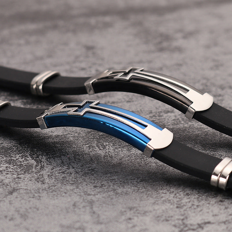 Men's Simple Cross Titanium Steel Personality Silica Bracelet