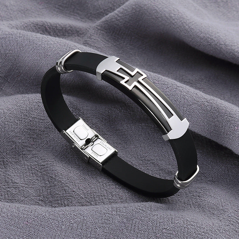Men's Simple Cross Titanium Steel Personality Silica Bracelet