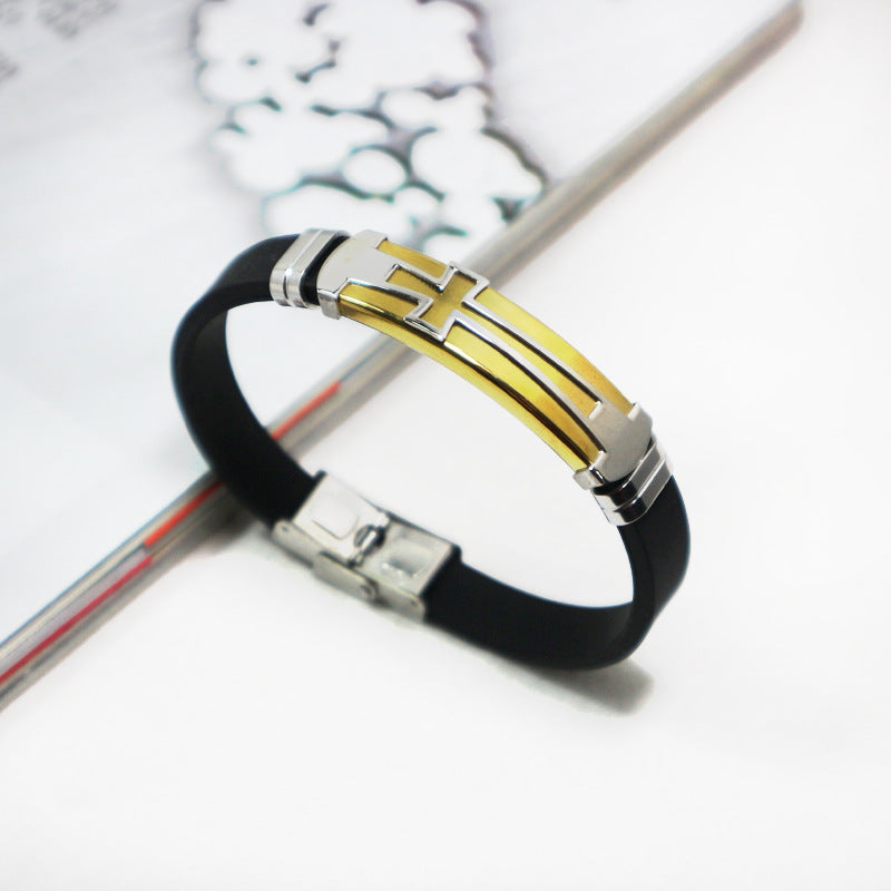 Men's Simple Cross Titanium Steel Personality Silica Bracelet