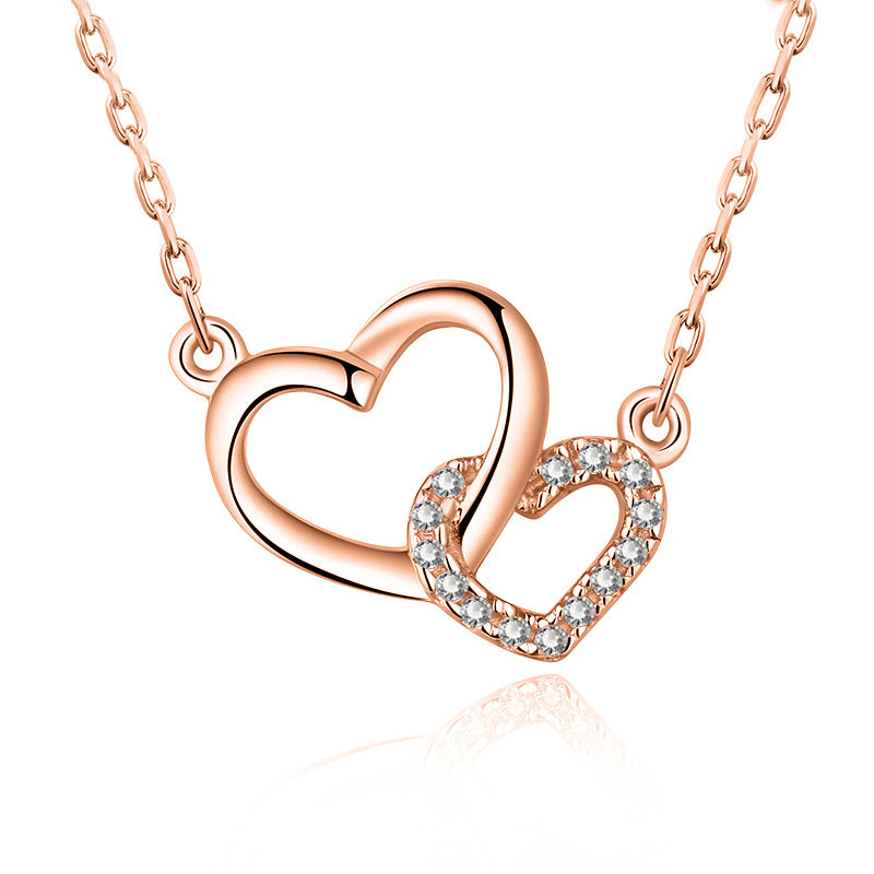 Sier Ladies Clavicle Chain Peach Heart Buckle Necklaces