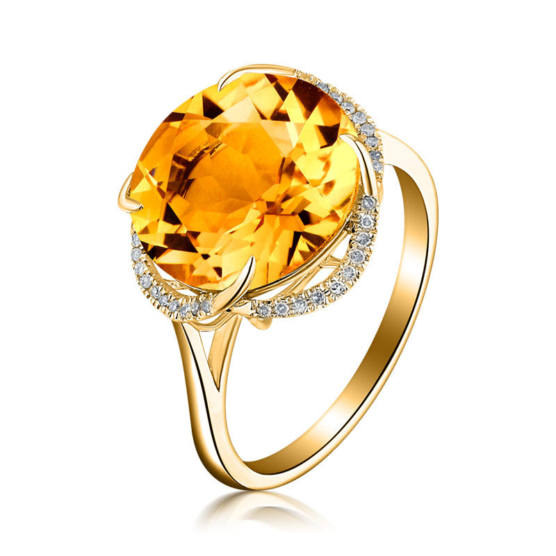 Women's Golden Yellow Zircon Citrine Round Colored Gems Gold Pendants