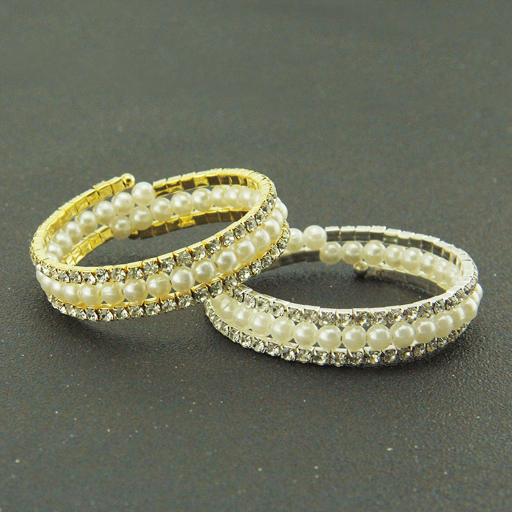 Pearl Diamond Wrist Korean Fashion Spiral Rings