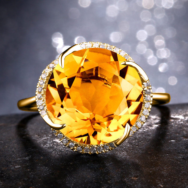 Women's Golden Yellow Zircon Citrine Round Colored Gems Gold Pendants