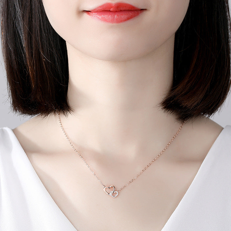 Sier Ladies Clavicle Chain Peach Heart Buckle Necklaces