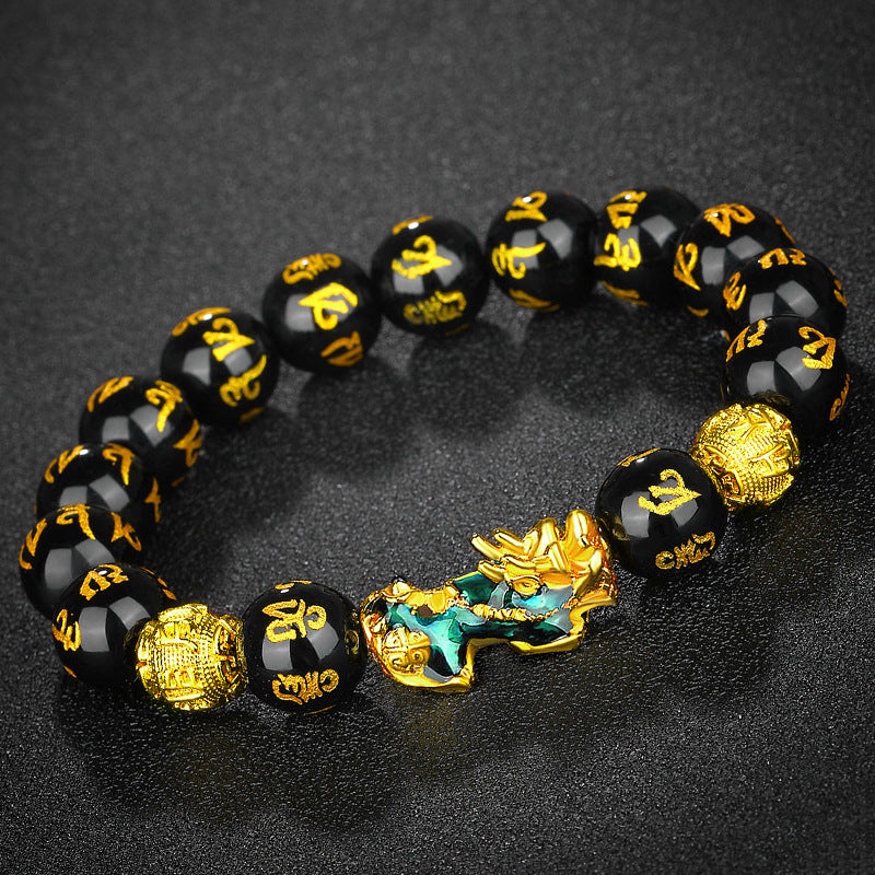 Vietnam Placer Gold Pi Obsidian Mantra Bracelets