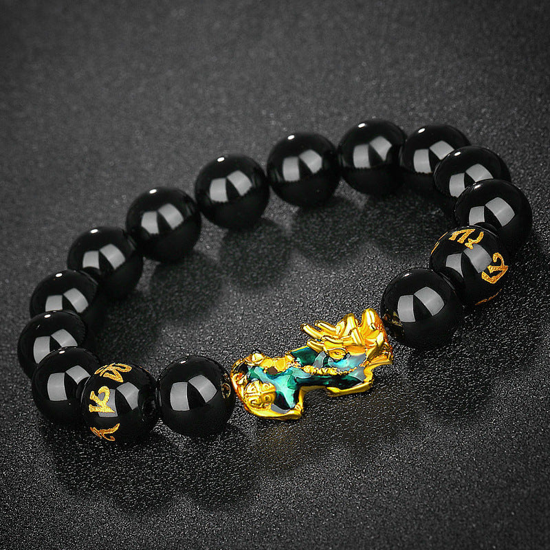Vietnam Placer Gold Pi Obsidian Mantra Bracelets
