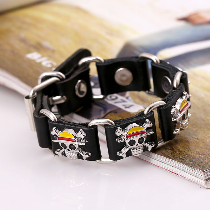 Online Distribution Pirate Skull Leather Two Colors Bracelets