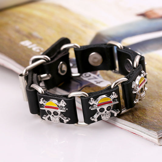 Online Distribution Pirate Skull Leather Two Colors Bracelets