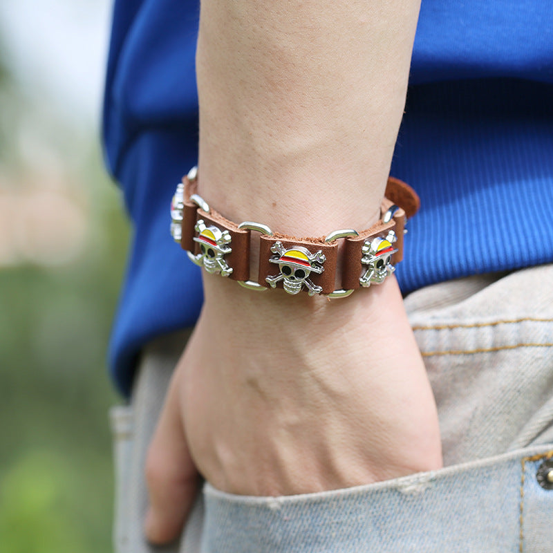 Online Distribution Pirate Skull Leather Two Colors Bracelets