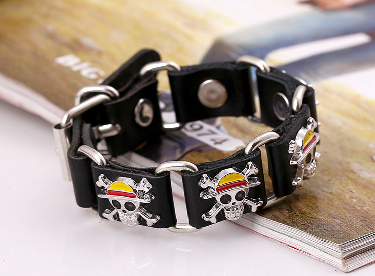 Online Distribution Pirate Skull Leather Two Colors Bracelets