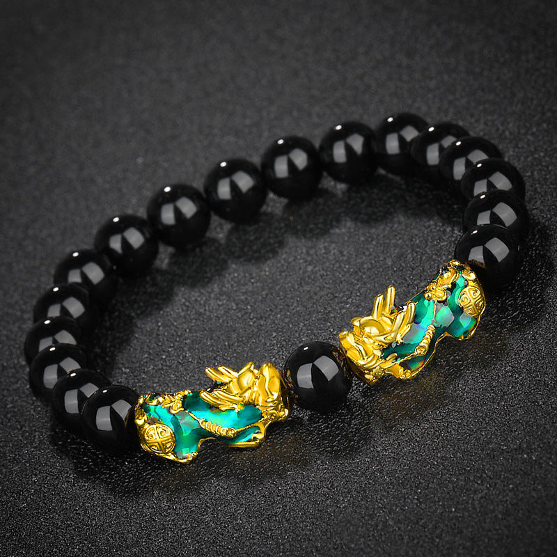 Vietnam Placer Gold Pi Obsidian Mantra Bracelets