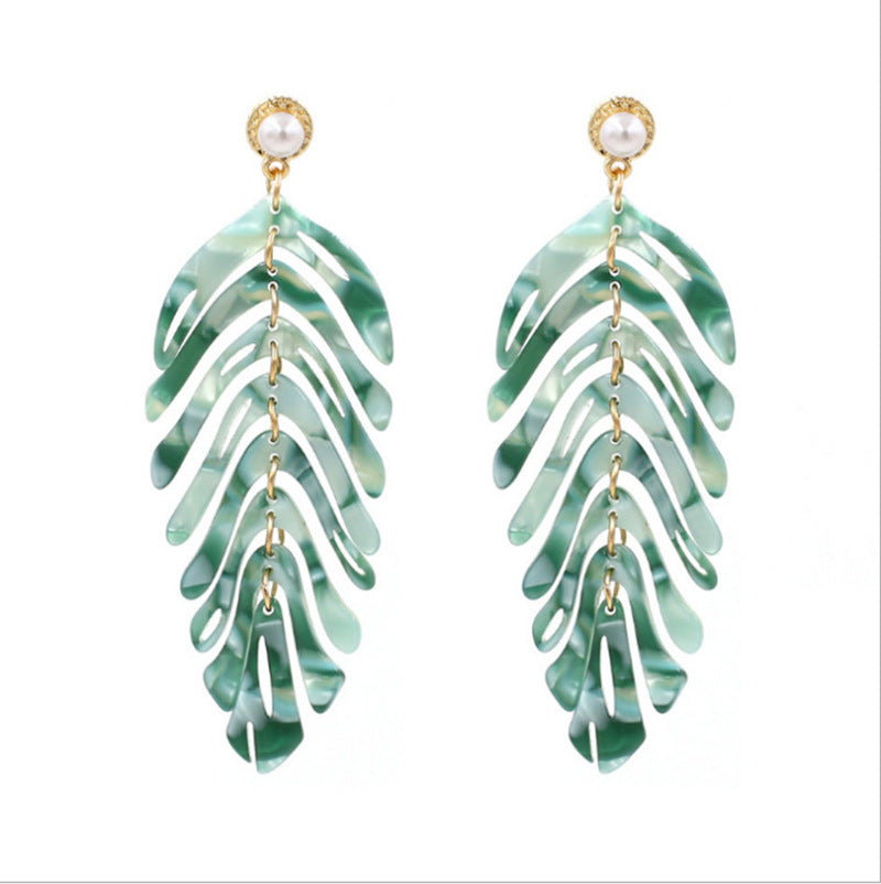 Personalized Design Trendy Fresh Simple Fashion Leaf Tassel Style Stud Earrings