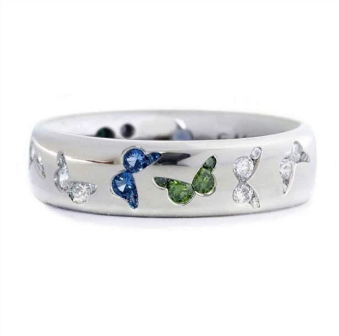 Ornament Exquisite Butterfly Inlaid Mixed Color Zircon Rings