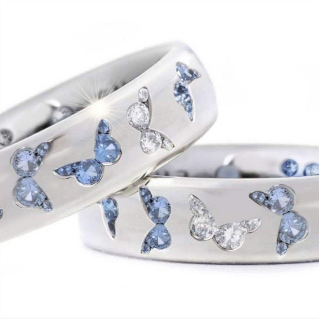 Ornament Exquisite Butterfly Inlaid Mixed Color Zircon Rings