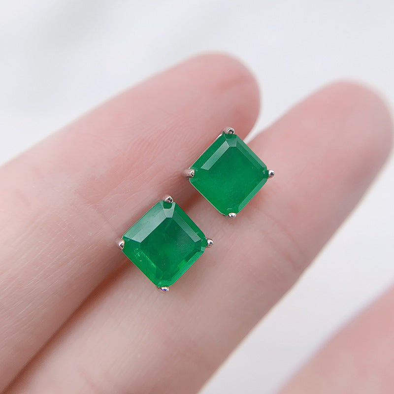 Sheng Colored Gems Artificial Emerald Square Stud Earrings