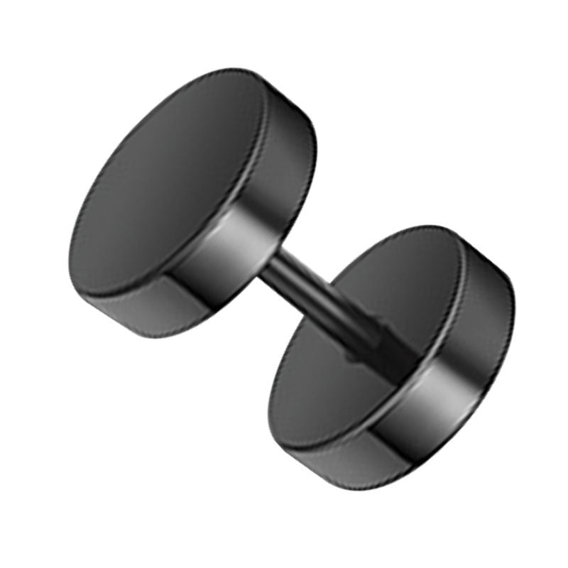 Women's & Men's Vacuum Electroplating Barbell Black Hip Hop Rock Round Hipster Dumbbell Stud Earrings