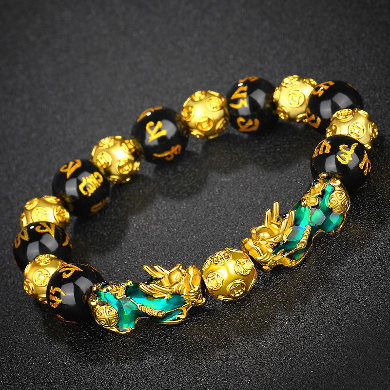 Vietnam Placer Gold Pi Obsidian Mantra Bracelets