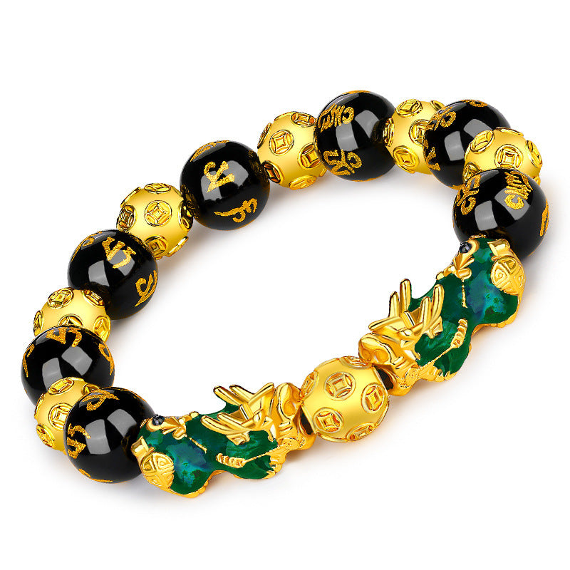 Vietnam Placer Gold Pi Obsidian Mantra Bracelets