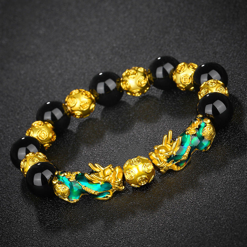 Vietnam Placer Gold Pi Obsidian Mantra Bracelets