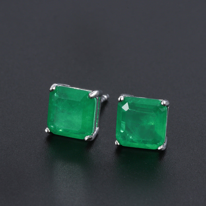 Sheng Colored Gems Artificial Emerald Square Stud Earrings