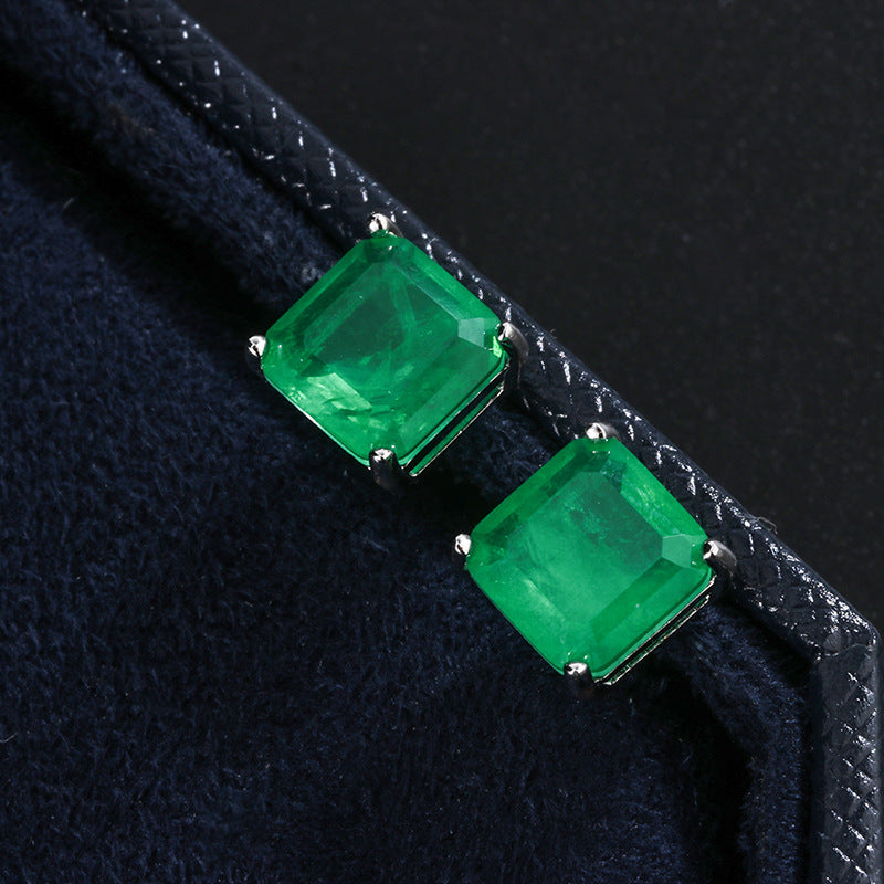 Sheng Colored Gems Artificial Emerald Square Stud Earrings