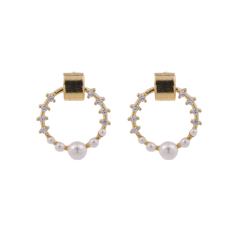 High Sense Micro Inlaid Pearls Geometric Circle Diamond Earrings