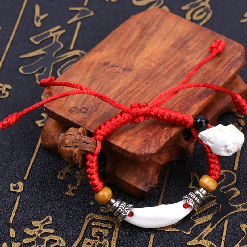 Dog Teeth Zodiac Animal Adults Wear Peach Wood Carving Activity Bracelet