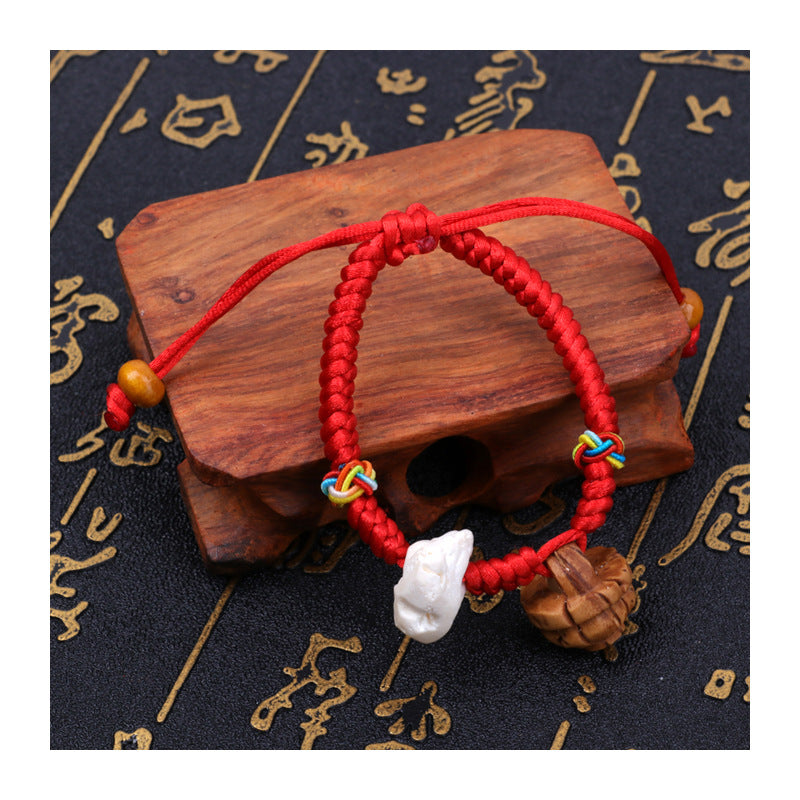 Dog Teeth Zodiac Animal Adults Wear Peach Wood Carving Activity Bracelet