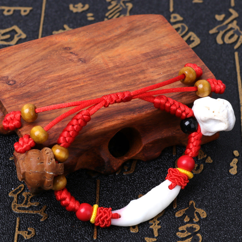 Dog Teeth Zodiac Animal Adults Wear Peach Wood Carving Activity Bracelet