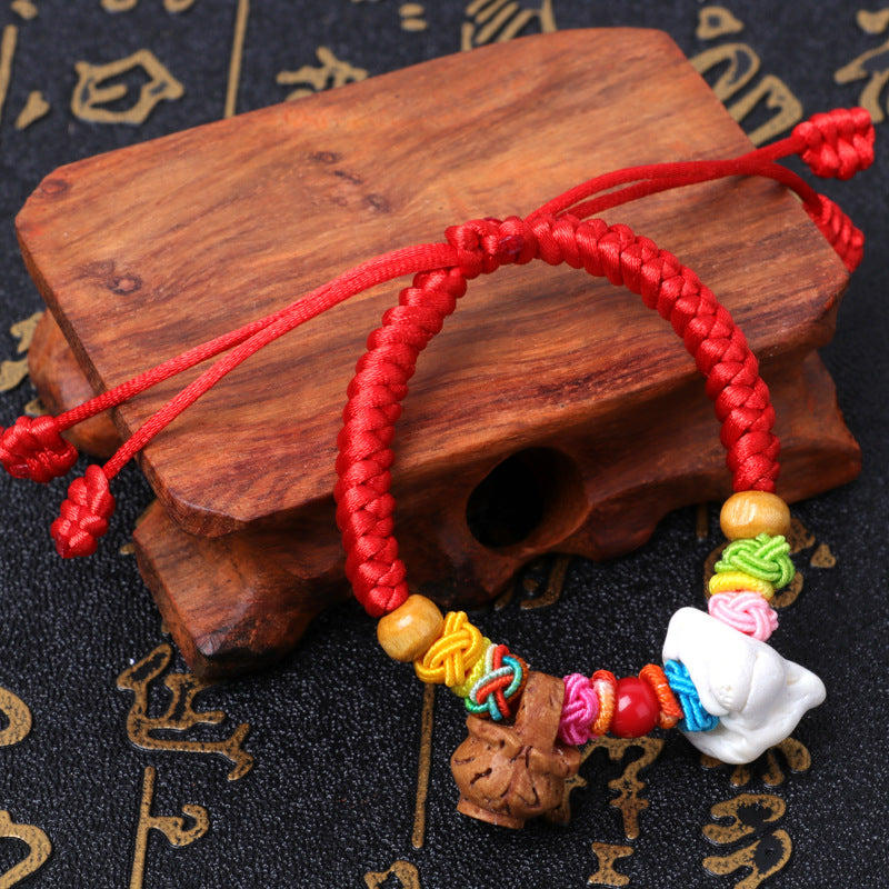 Dog Teeth Zodiac Animal Adults Wear Peach Wood Carving Activity Bracelet