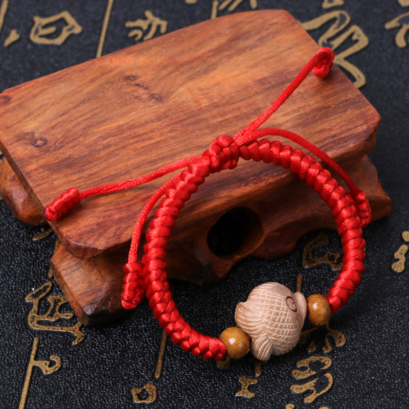 Dog Teeth Zodiac Animal Adults Wear Peach Wood Carving Activity Bracelet