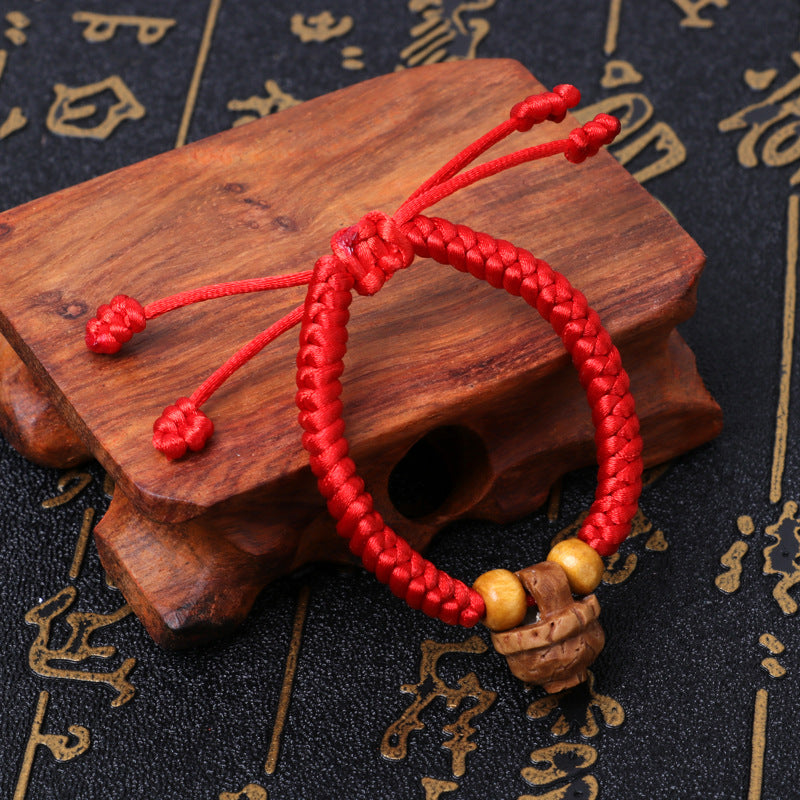 Dog Teeth Zodiac Animal Adults Wear Peach Wood Carving Activity Bracelet