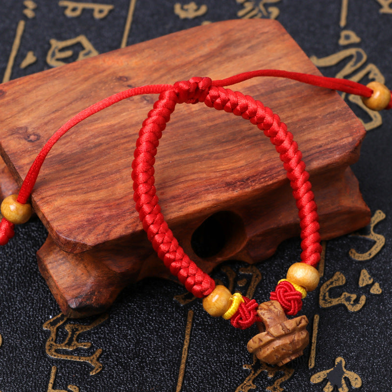 Dog Teeth Zodiac Animal Adults Wear Peach Wood Carving Activity Bracelet
