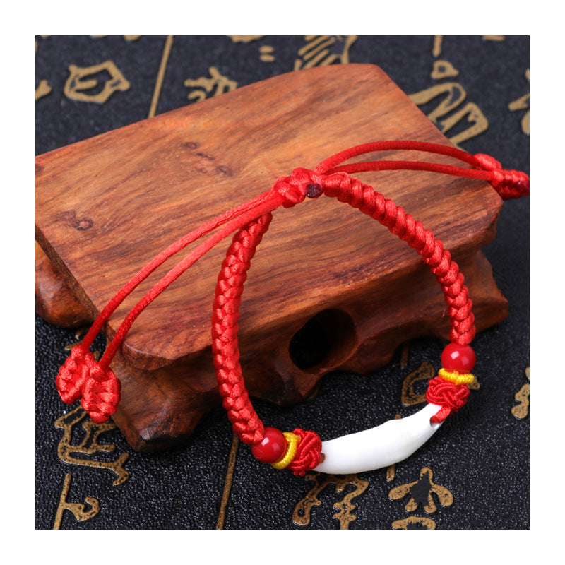 Dog Teeth Zodiac Animal Adults Wear Peach Wood Carving Activity Bracelet