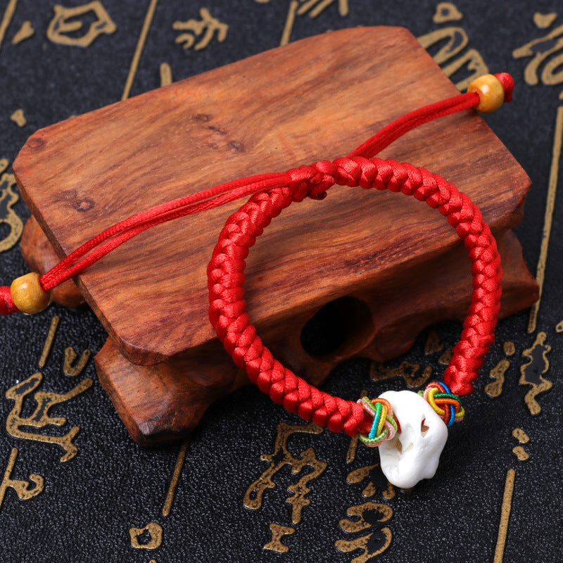 Dog Teeth Zodiac Animal Adults Wear Peach Wood Carving Activity Bracelet