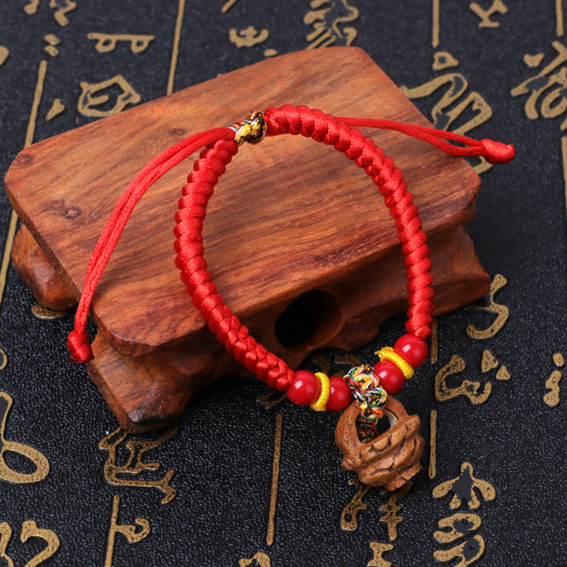 Dog Teeth Zodiac Animal Adults Wear Peach Wood Carving Activity Bracelet