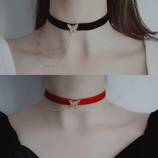 Layer Chain Butterfly Clavicle Veet Band Necklaces