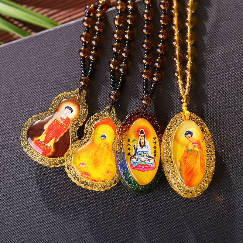 Yellow Amitabha Buddha Mantra Colored Glaze Charm Pendants