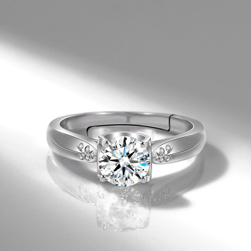 White Copper Karat Live Mouth Imitation Diamond Moissanite Fire Color Ring