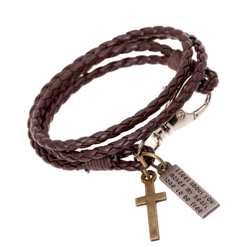 Woven Leather Simple Double Imitation Punk Bracelet