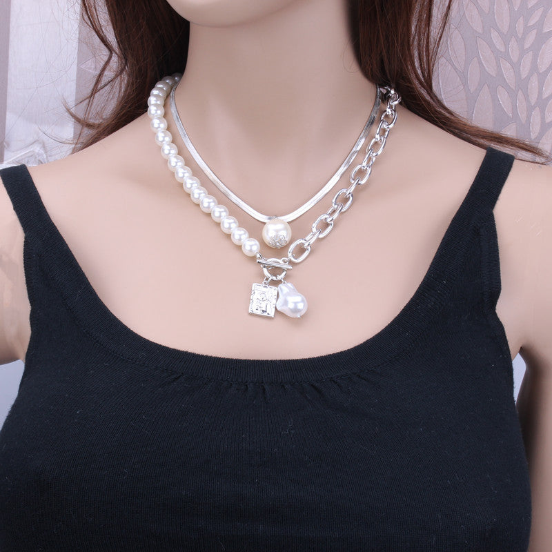 Copper Snake Chain Baroque Pearl Person Necklaces