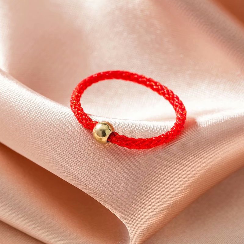 Small Golden Beads Black Rope Lucky Female Couple Rings